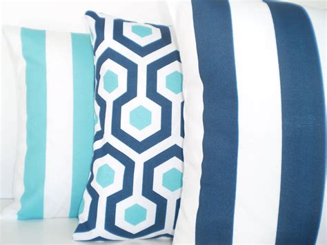 OUTDOOR Aqua Navy Blue Pillow Covers Decorative Throw - Etsy