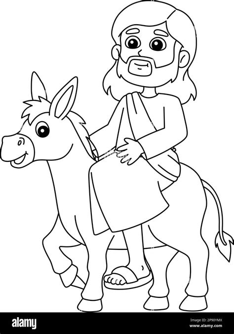 Jesus Riding Donkey Isolated Coloring Page Stock Vector Image & Art - Alamy