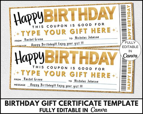 Editable Birthday Gift Certificate Template Printable - Etsy