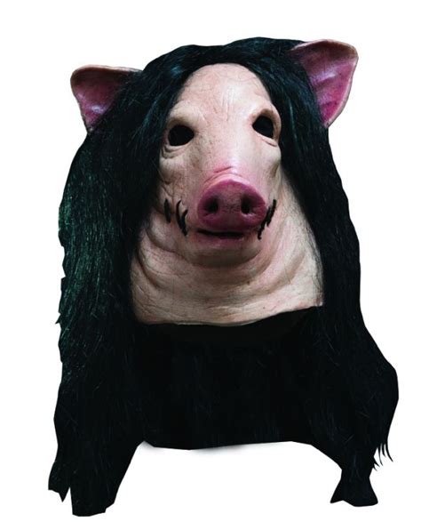 Saw Pig Horror Film Mask with black long hair - 1813A