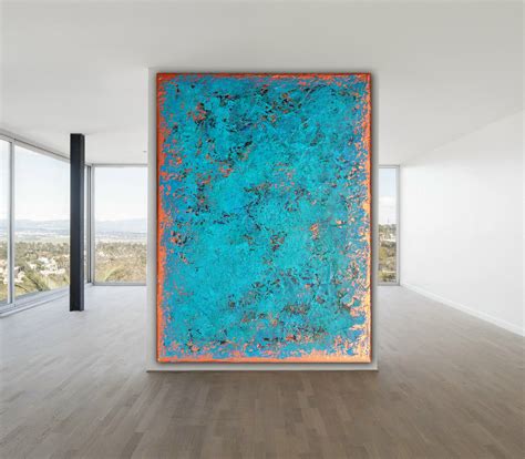 Original ABSTRACT PAINTING XLarge Canvas Art Turquoise Abstract Wall Art Minimalist Art Blue ...