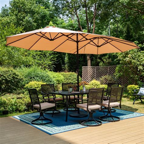 MF Studio 15ft Double-Sided Patio Umbrella with Base Large Outdoor Table Umbrella Beige ...