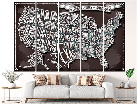 United States Map USA Map Canvas Map Wall Art USA Canvas Print - Etsy