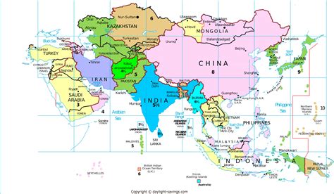 Asia Time Zone Map: Understanding Time Zones In Asia - World Map Colored Continents