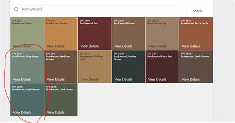 Sherwin-Williams Rookwood Palette