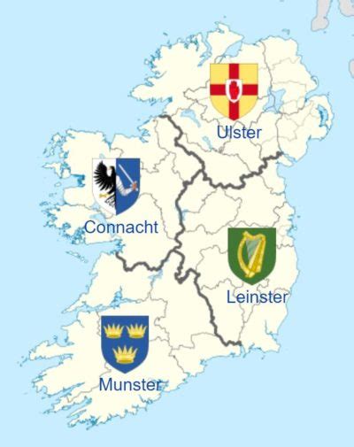 4 Provinces Of Ireland: Connacht, Leinster, Munster & Ulster