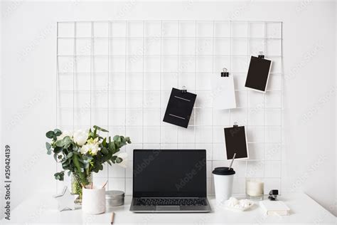 Stylish white professional office interior, minimalist loft workspace Stock Photo | Adobe Stock