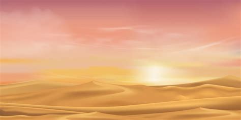 Desert landscape sand dunes with Morning Sunrise in Orange,Yellow,Pink sky,Vector cartoon hot ...