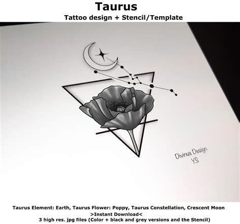 Taurus Horoscope Flower Tattoo Tattoo Design and Tattoo Stencil/template Instant Digital ...