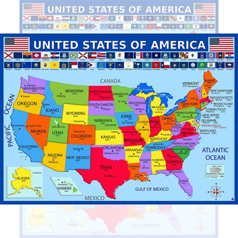 Buy United States with State s - Laminated 14x19.5 in. - Educational , USA for Kids, Elementary ...