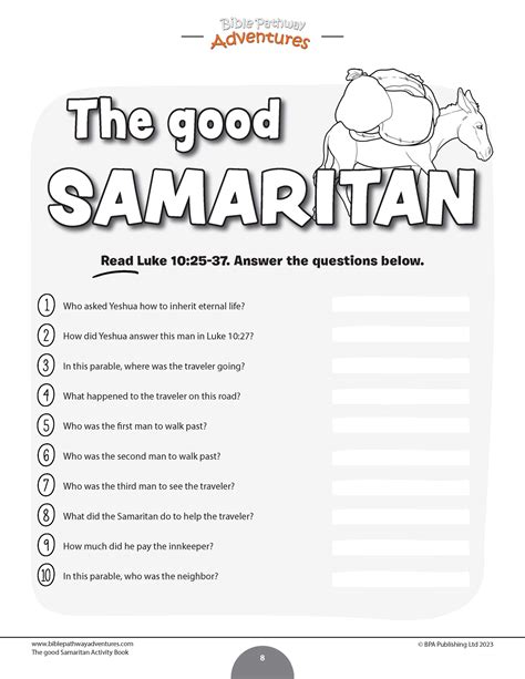 Parable of the Good Samaritan Activity Book (PDF) – Bible Pathway Adventures