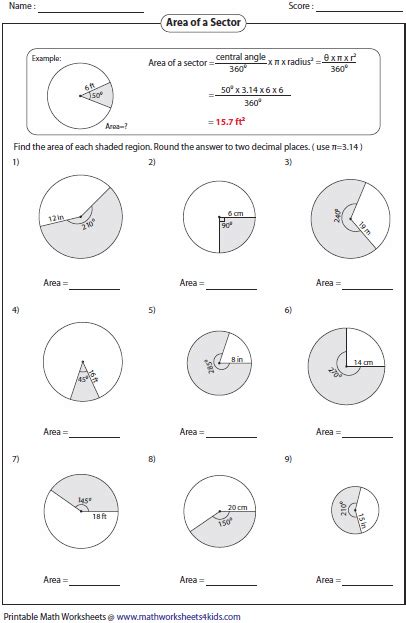 Arc length and Area of Sector Worksheets