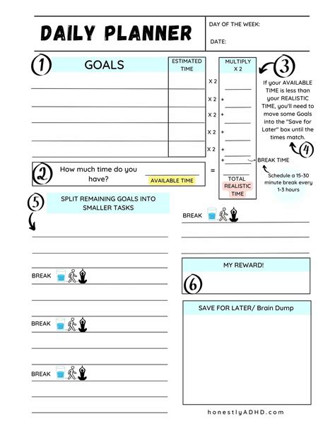 Free Printable ADHD Daily Planner: Achieve Realistic Goals - Honestly ADHD