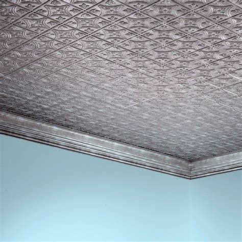 Fasade Traditional Style #1 Crosshatch Silver 2-ft x 4-ft Glue-up Ceiling Tile (Crosshatch ...