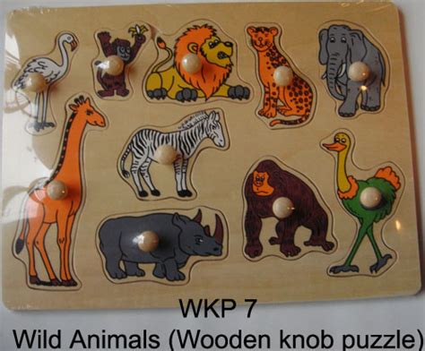 Wooden Knob Puzzle - "Wild Animals" - Educational Toys Online