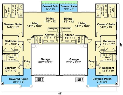 Duplex Ranch Home Plan with Matching 3-Bed Units - 72965DA | Architectural Designs - House Plans