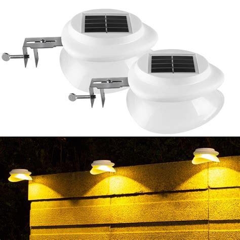 2 Pack Solar Gutter Lights, Bright 9 LED Waterproof Wireless Security Lights Fence Light for ...