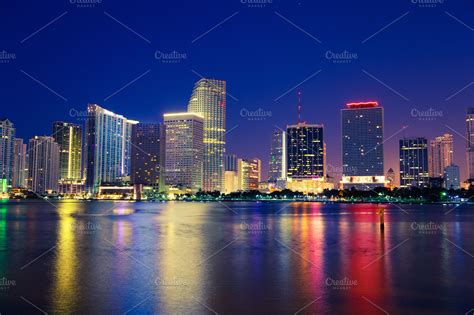 Miami Skyline At Night | High-Quality Architecture Stock Photos ~ Creative Market