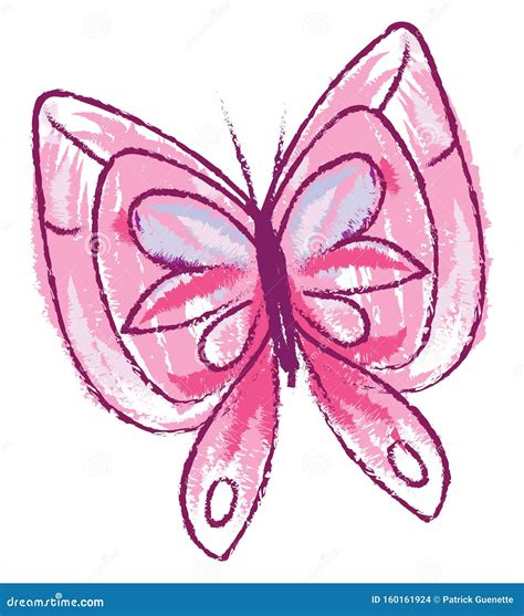 Drawing Of A Pink Butterfly Isolated On White Background Viewed From The Front, Vector Or Color ...