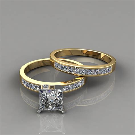 Princess Cut Engagement Ring and Wedding Band Set - Forever Moissanite