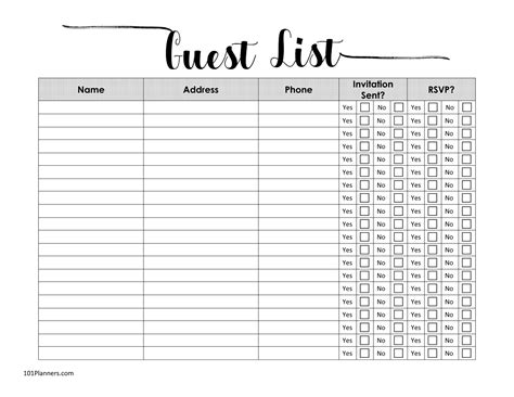 FREE printable guest list template | Customize online