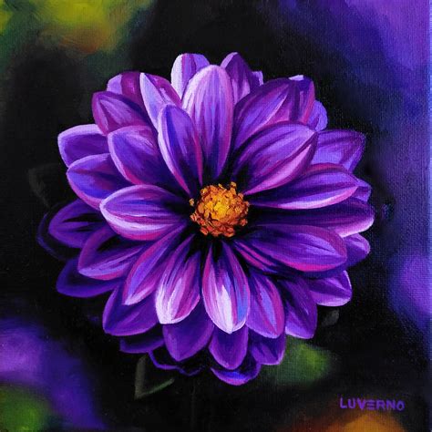 ORIGINAL Floral Oil Painting on Canvas. Purple Dahlia Flower - Etsy