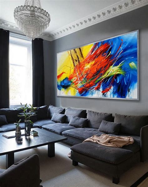 Hand Painted Texture Abstract Panoramic Canvas Modern Wall Art Super Extra Large Oversize ...