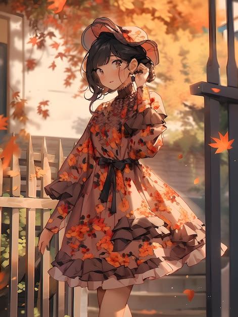 Premium AI Image | Autumn background design Fall wallpaper golden brown anime manga style