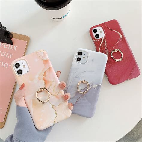 Marble Cases For IPhone 11 Pro 7 8 Plus X XR XS Max SE 2020 Case Ring Bracket Soft Silicone ...