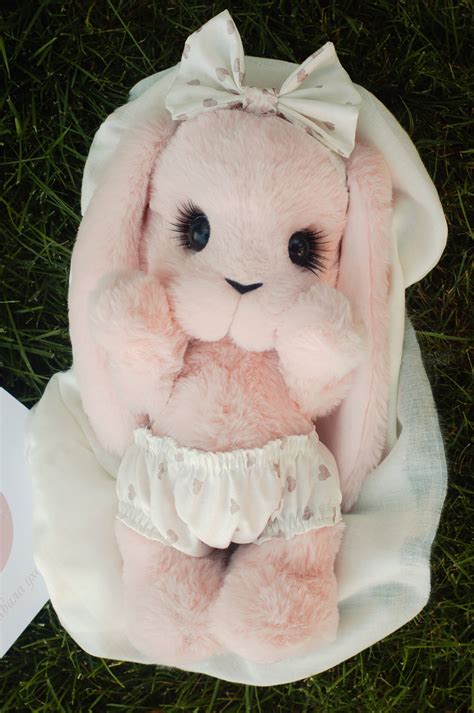 Bunny Toy Pink Stuffed Animal Bunny Art Rabbit Doll Easter | Etsy