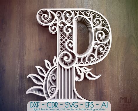 Layered Letter P DXF Alphabet Letter P Wall Art Multilayer | Etsy