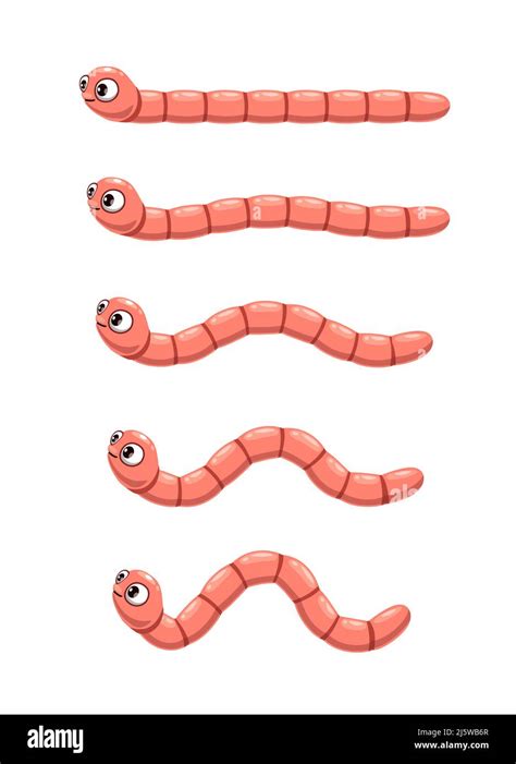 Animated cartoon worm. Animation of crawl earthworm, vector personage of video game. Sprite ...