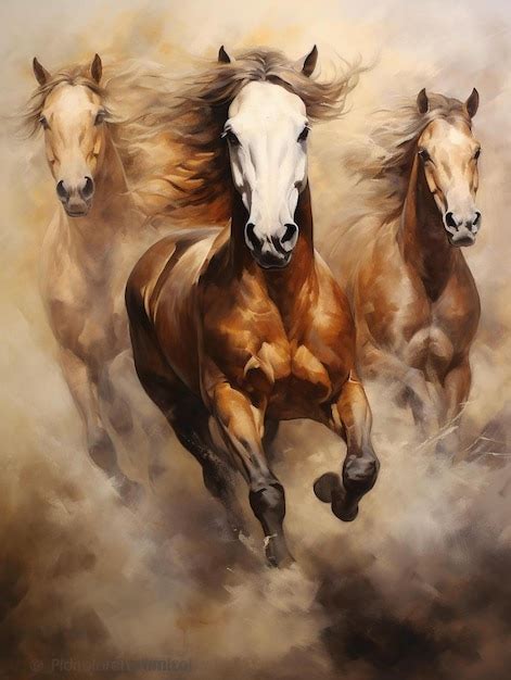 Premium AI Image | a painting of horses running in the wild