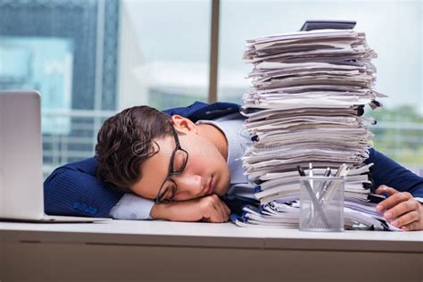 The Businessman with Pile Stack of Paper Paperwork in the Office Stock Image - Image of male ...