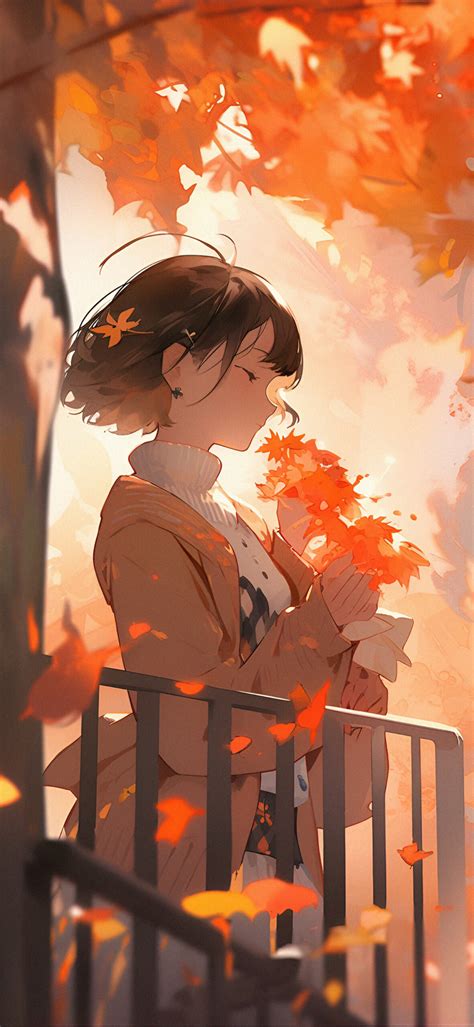 Anime Girl with Orange Leaves Autumn Wallpaper - Fall Wallpapers