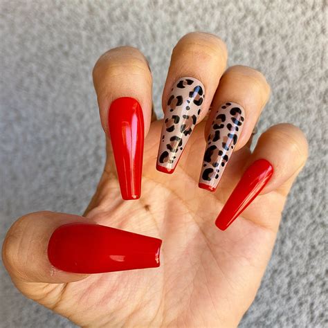 Red Cheetah Print Acrylic Nails