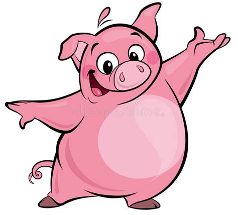 Cartoon Happy Cute Pink Pig Character Presenting Stock Illustration - Illustration of ...