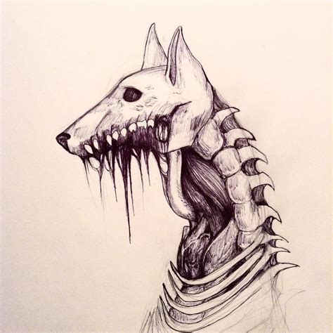 #art #dog #pen #ink #drawing #creepy #wolf #dead #skeleton #gore #skull #animal #dogs #zombie # ...