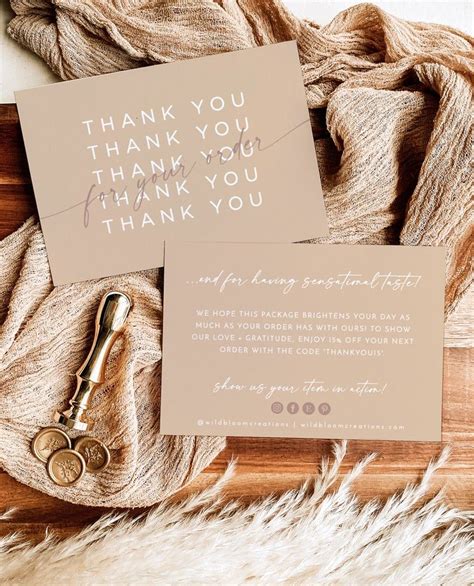 Beige Small Business Thank You Card Boho Boutique Thank You - Etsy | Thank you card design ...