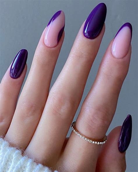 Dark Purple Nails, Violet Nails, Purple Nail Art, Purple Acrylic Nails, French Tip Acrylic Nails ...