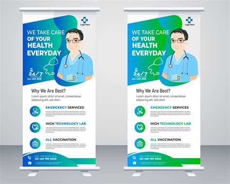 Medical roll up banner vector template design or poll up standee for healthcare hospital ...