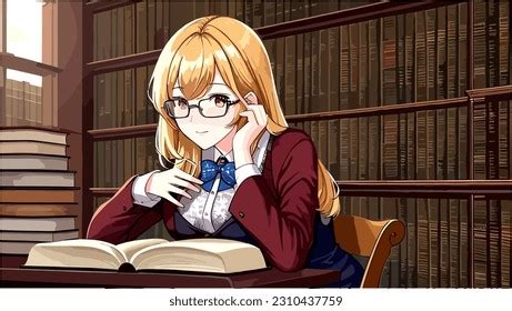 Anime Girl Library Concept Reading Reasearching Stock Vector (Royalty Free) 2310437759 ...