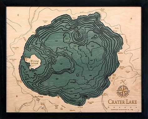 Bathymetric Map Crater Lake, Oregon - Scrimshaw Gallery