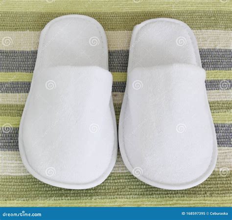 Pair of White Hotel / Home/ Spa / Wellness Slippers Stock Image - Image of elegance, bamboo ...