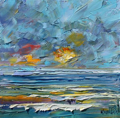 Sunrise art, Sunrise painting, ocean canvas, original oil abstract impressionism fine art ...