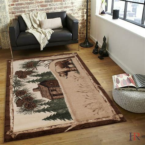 HR RUSTIC CABIN AREA RUG "BEAR AND LODGE" DESIGN - Walmart.com - Walmart.com