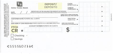 Fifth Third Bank Deposit Slip - Free Printable Template - CheckDeposit.io