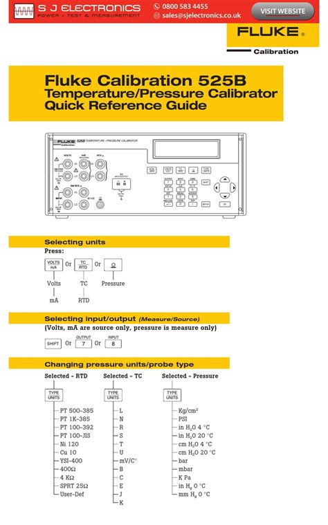 FLUKE CALIBRATION 525B QUICK REFERENCE MANUAL Pdf Download | ManualsLib