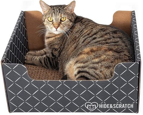 Hide & Scratch: XL Cardboard Cat Bed/Scratcher with Refillable Pad (Dark Grey Diamond) - Walmart.com