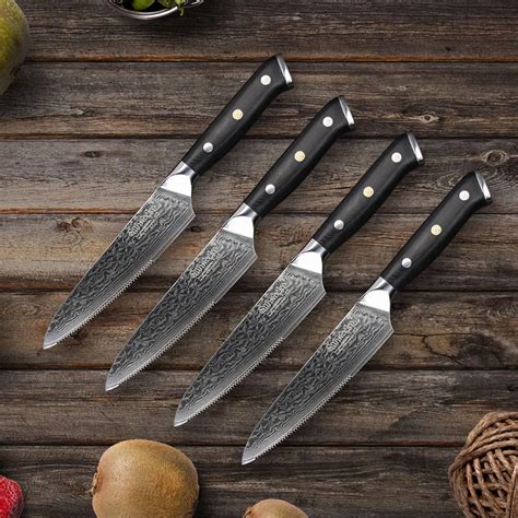 SUNNECKO 4PCS Kitchen Knife Set 5"Steak Chef Knives Japanese Damascus VG10 Steel Core Razor ...